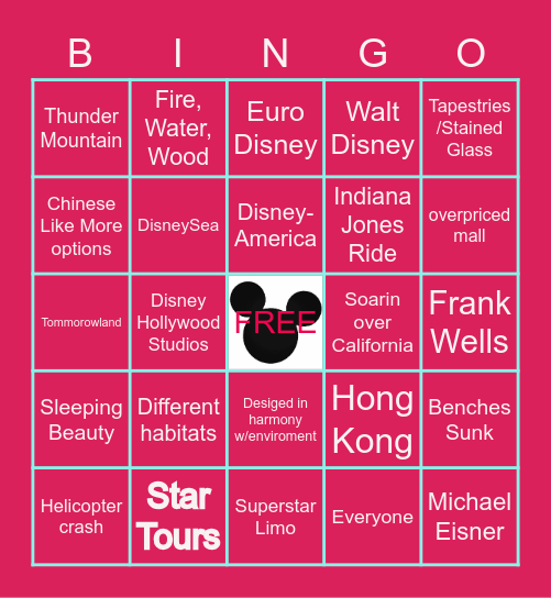 DISNEY Bingo Card