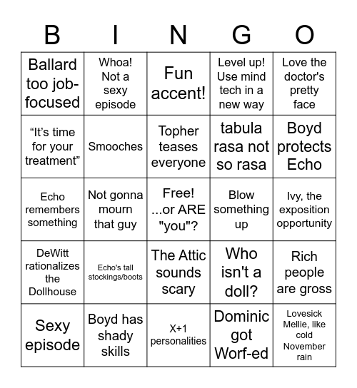 Dollhouse (Joss Whedon) Bingo! Bingo Card