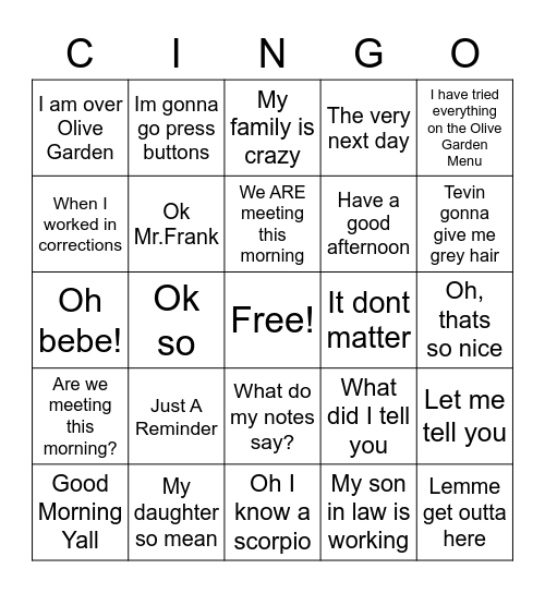 C I N G O Bingo Card