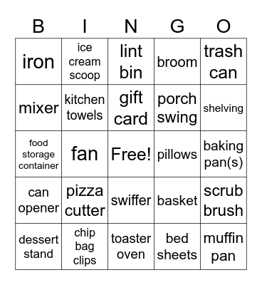 Gracie's Bridal Shower Bingo Card