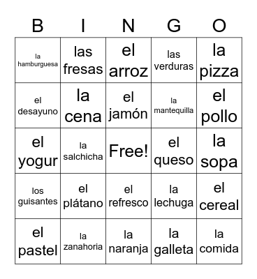Hennen Comida Bingo Card