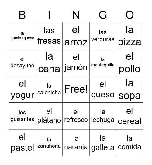 Hennen Comida Bingo Card