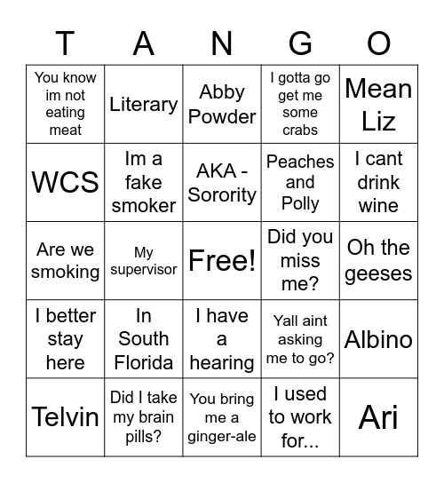 T A N G O Bingo Card