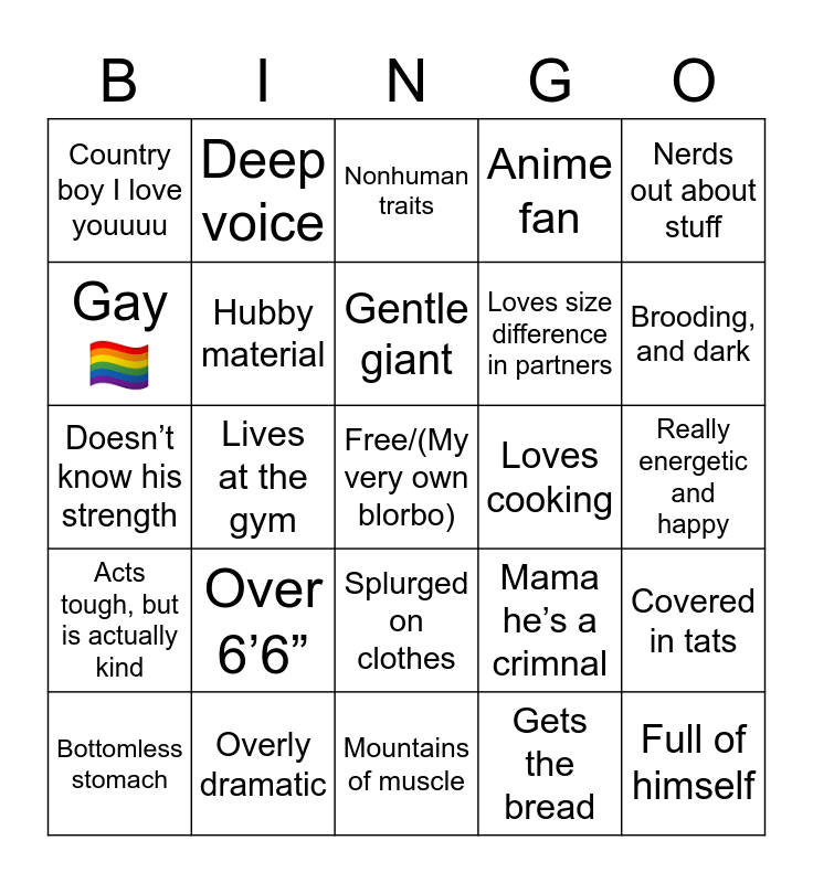 Himbo Oc Bingo Card