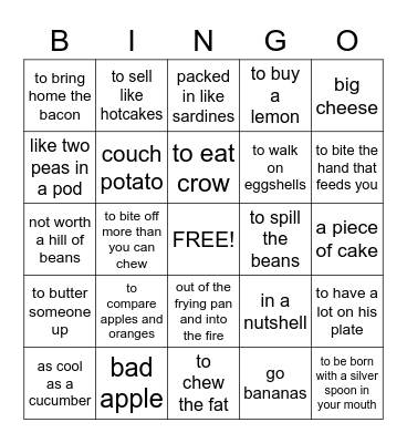 Food Idioms Bingo Card