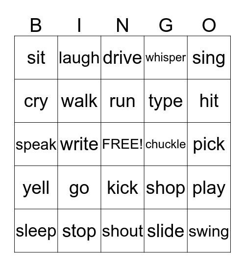 Verbs Bingo Card