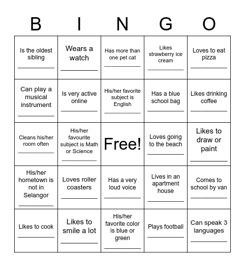 Let's Get to Know Each Other! Bingo Card