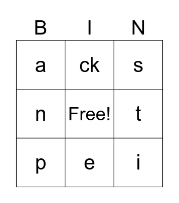 Jolly Phonics Bingo Card