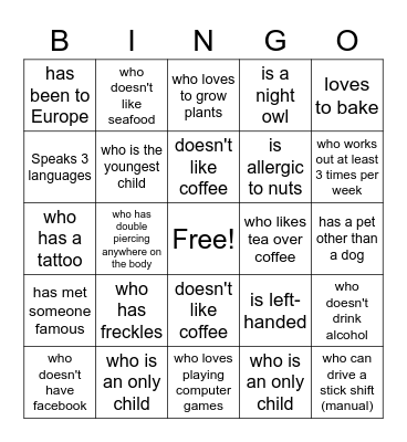 Ice Breaker Bingo Card