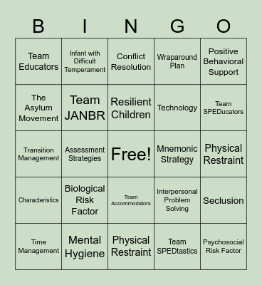 EBD Bingo Card