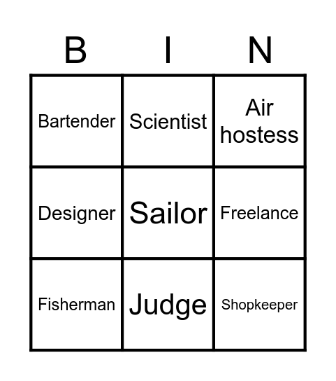 Occupation Bingo Card