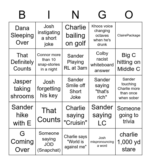 3 D's and 2 C's Bingo Card