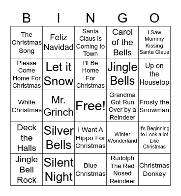 Christmas Music Bingo Card
