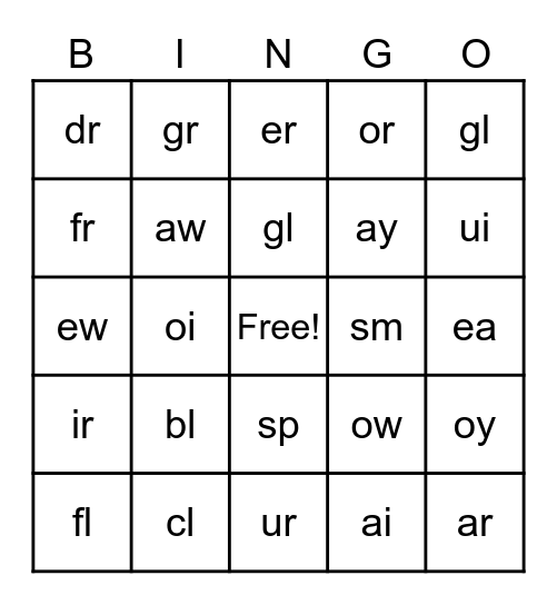 Phonics Bingo Card