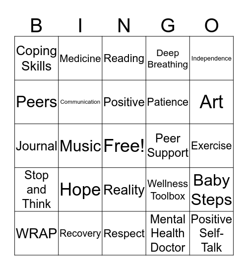 Mental Health Bingo Card