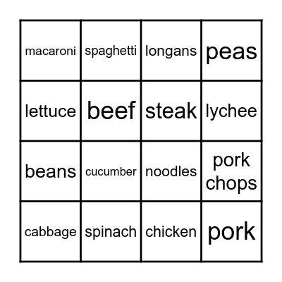 Food BINGO Card