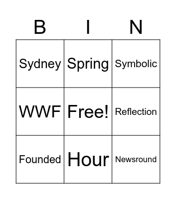 Earth Hour Bingo Card