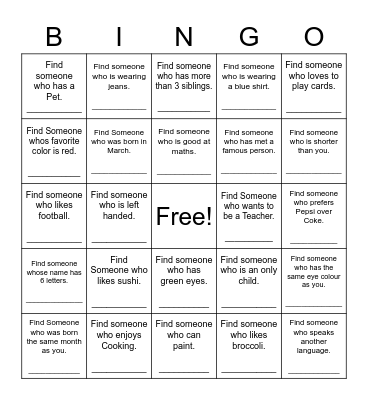 Find Someone Who Bingo Card
