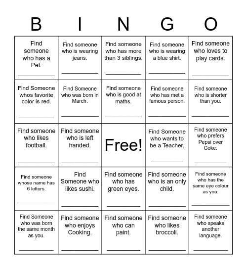 Find Someone Who Bingo Card