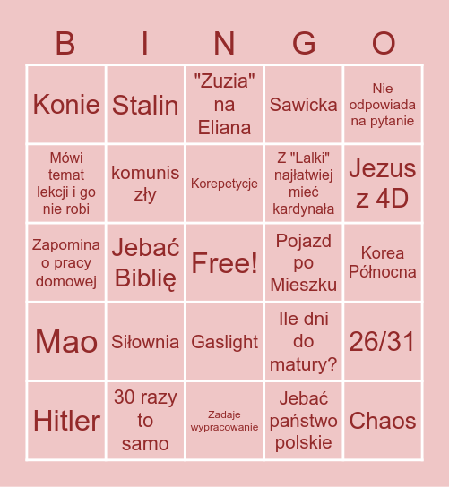 IWANICKA BINGO Card