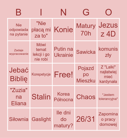 IWANICKA BINGO Card