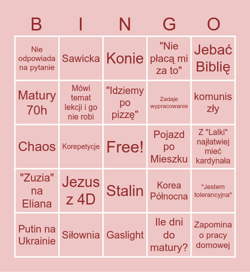 IWANICKA BINGO Card