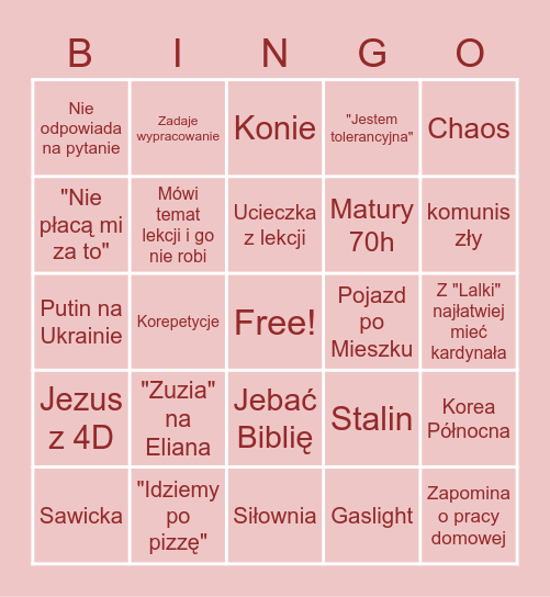 IWANICKA BINGO Card