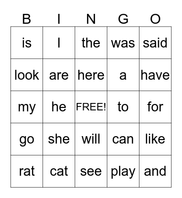 Hamuk's Sight Word Bingo  Bingo Card