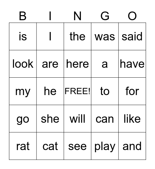 Hamuk's Sight Word Bingo  Bingo Card