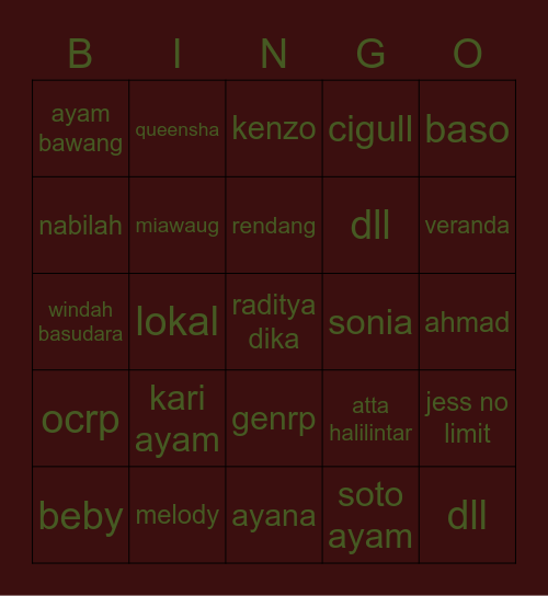 joj's Bingo Card