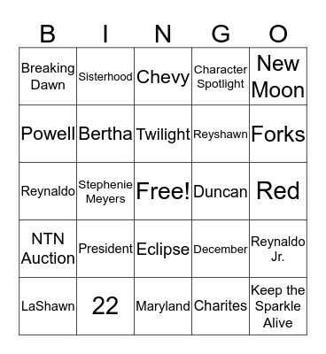 LaShawn Birthday Party Bingo Card