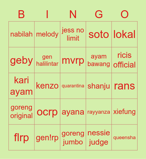 Bing Bingo Card