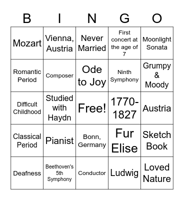 All About Beethoven Bingo Card