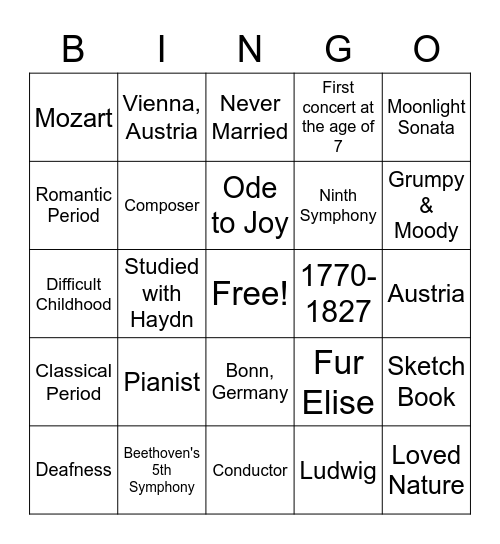 All About Beethoven Bingo Card