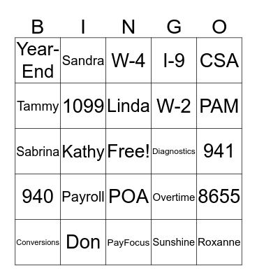 Payroll Bingo Card