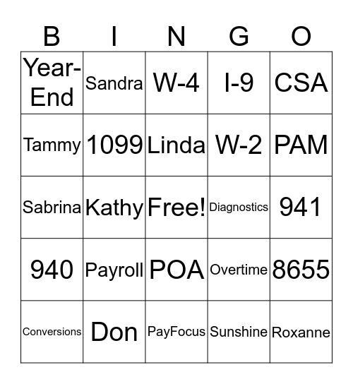 Payroll Bingo Card