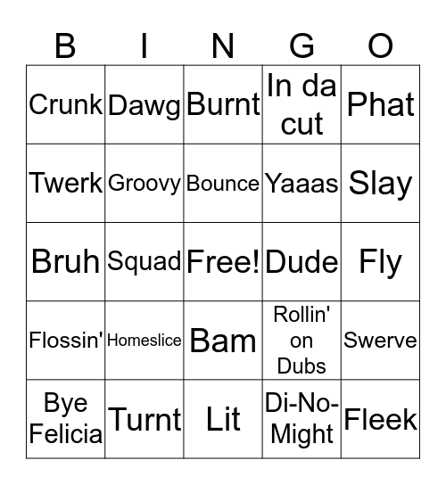 Slang Bingo Card