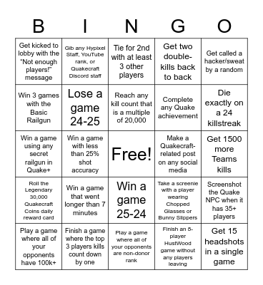 10 years of Quakecraft! Bingo Card