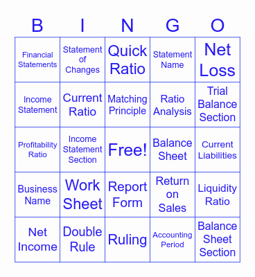 The Work Sheet and Financial Statements Bingo Card
