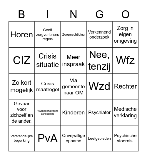 WER Leefgebied Psychische gezondheid Bingo Card