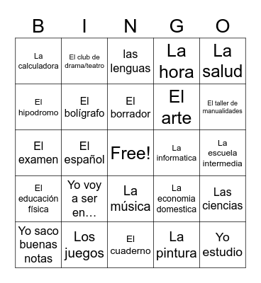 Spanish 7: Escuela Bingo Card