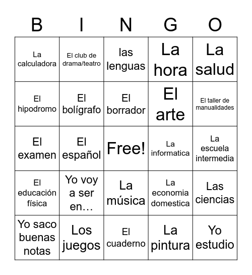 Spanish 7: Escuela Bingo Card
