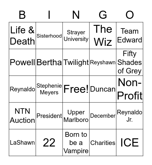 LaShawn Birthday Party Bingo Card