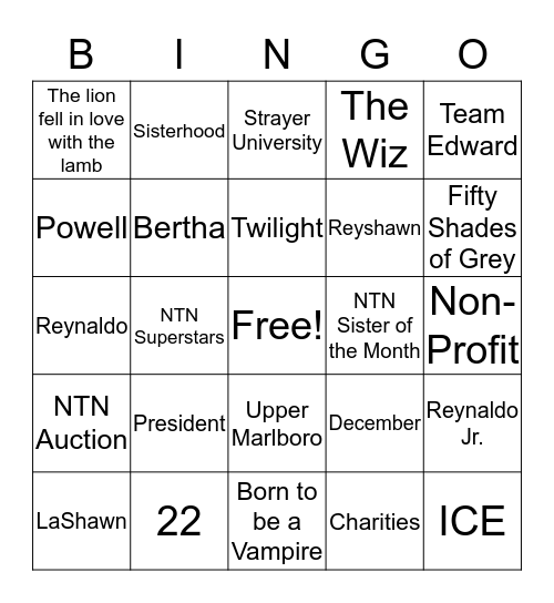 LaShawn Birthday Party Bingo Card