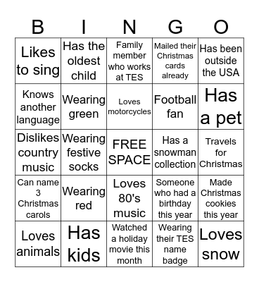 Holiday Bingo Card