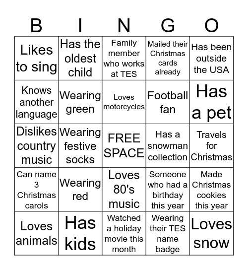 Holiday Bingo Card