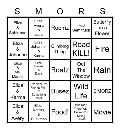Camp Photo's Bingo Card