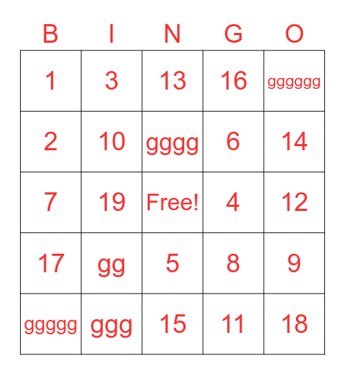 8 8 8 8 8 Bingo Card