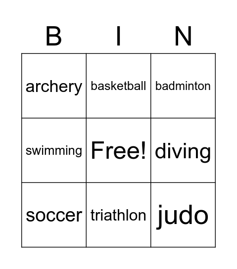 sport Bingo Card