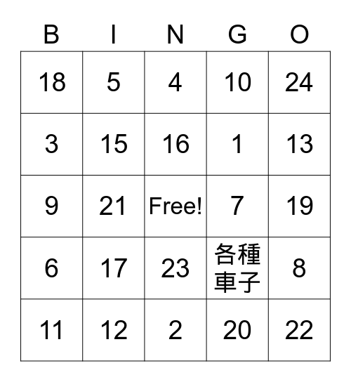 數字 Bingo Card